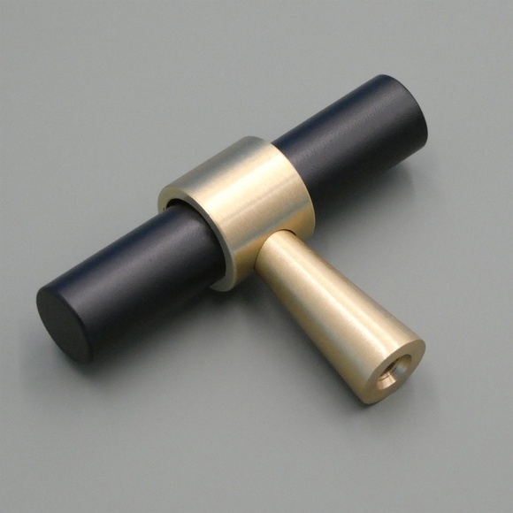 Black and Gold Brass T Bar Pull Cabinet Handles, Solid Brass Bar Handle Set of 4 - Picture 4 of 5